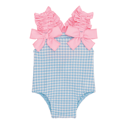 Blue Crinkle Ruffle Swimsuit