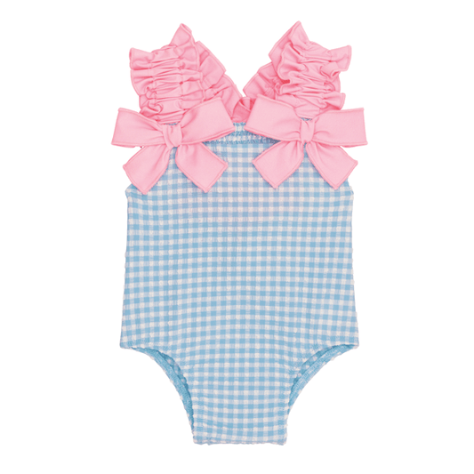 Blue Crinkle Ruffle Swimsuit