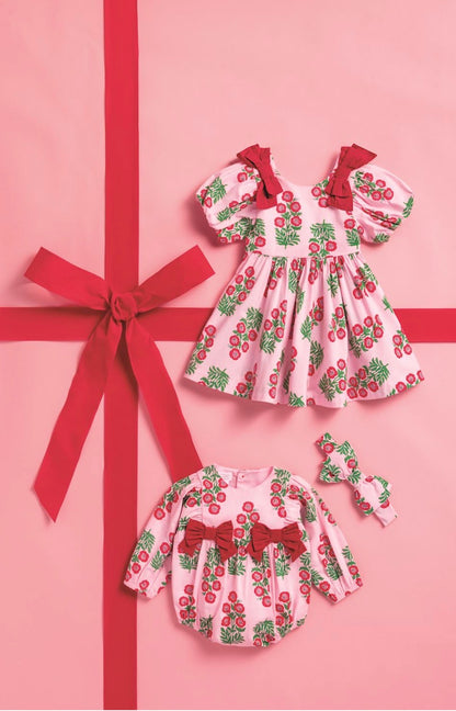 Christmas Block Print Bow Dress