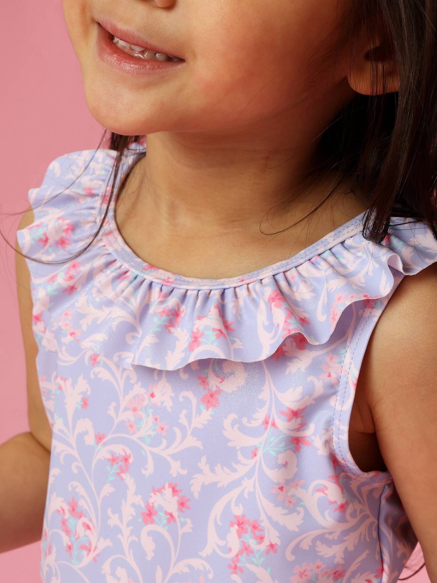 Girls Lavender Floral Princess Active Ruffle Tank Top