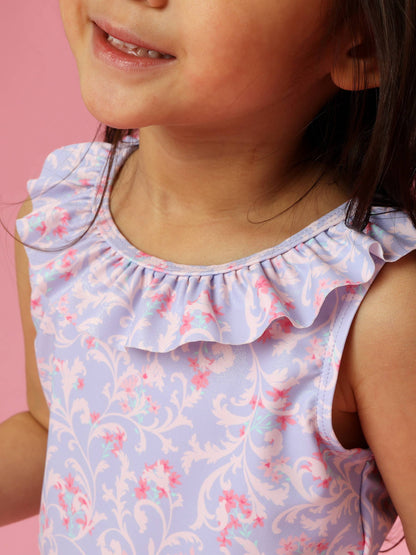 Girls Lavender Floral Princess Active Ruffle Tank Top