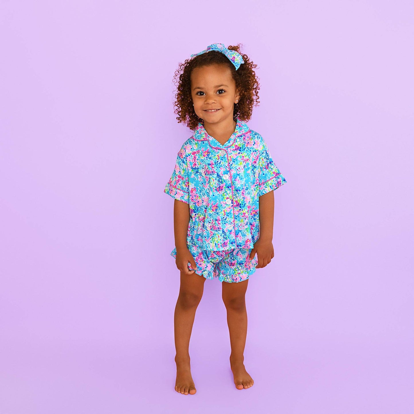 Ella RUFFLE LOUNGE SHORT SET Bamboo Floral Girls Clothing