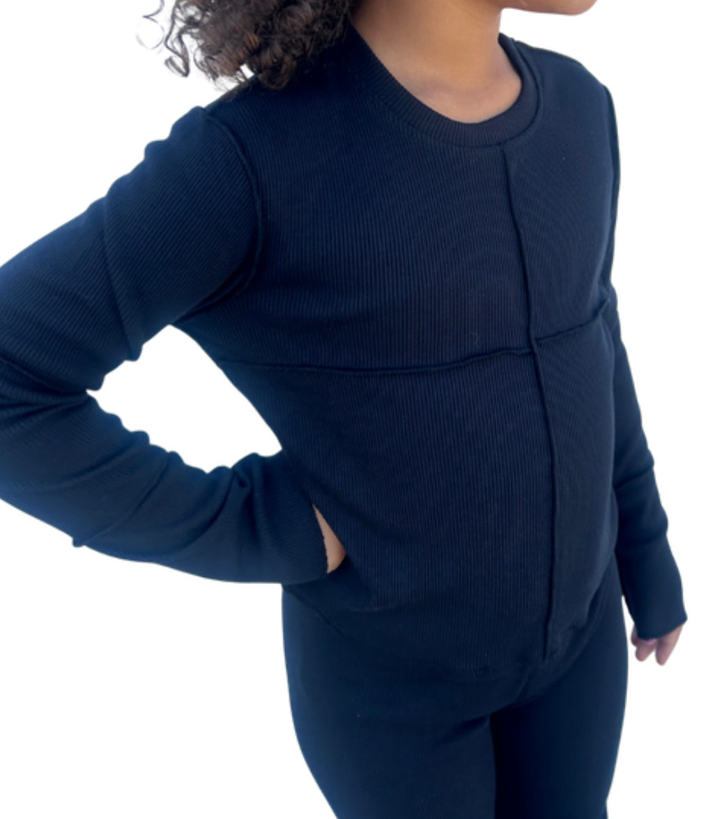 Black Ribbed Long Sleeve Top
