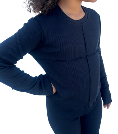 Black Ribbed Long Sleeve Top