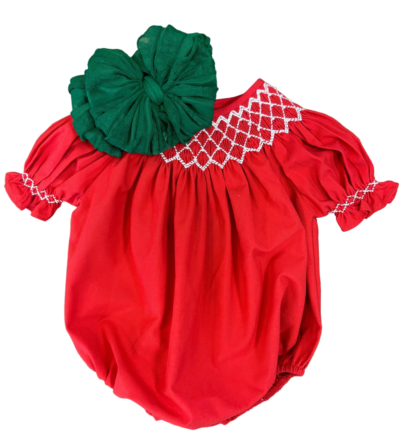 Catherine Red Smocked Bubble