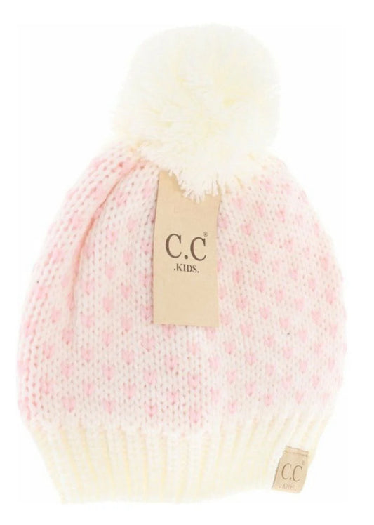 Kids Heart Knit Pom