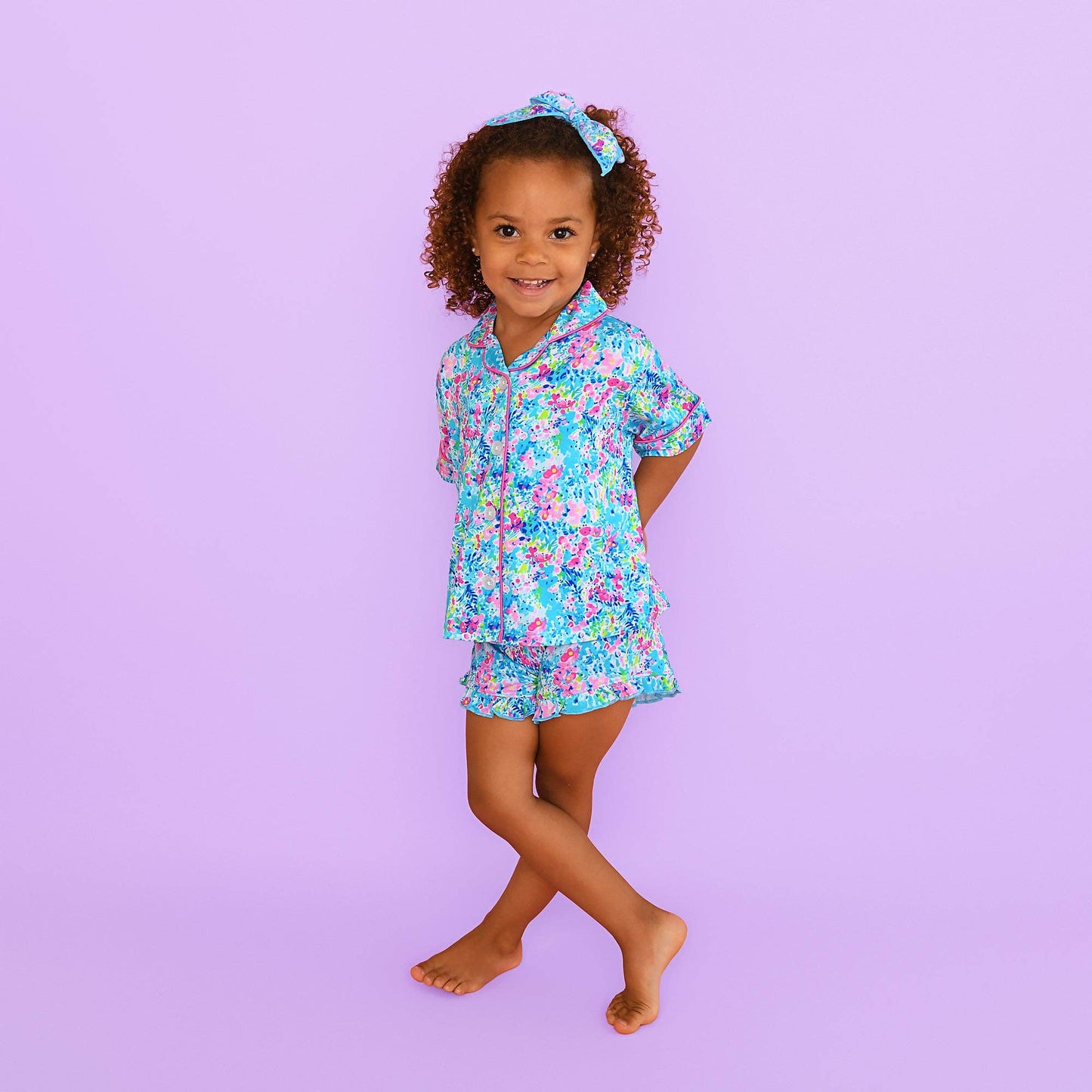 Ella RUFFLE LOUNGE SHORT SET Bamboo Floral Girls Clothing