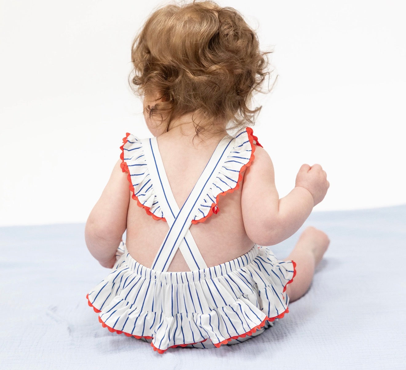 Baseball Stripe -Ric Rac Ruffle Sunsuit