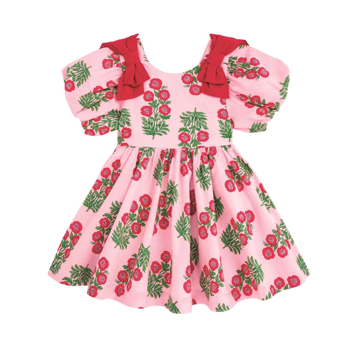 Christmas Block Print Bow Dress