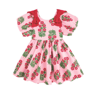 Christmas Block Print Bow Dress