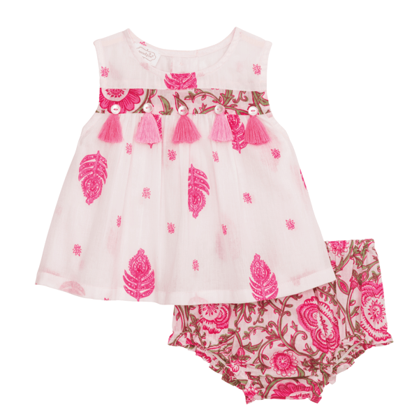 Pink Pinafore Print Bloomer Set