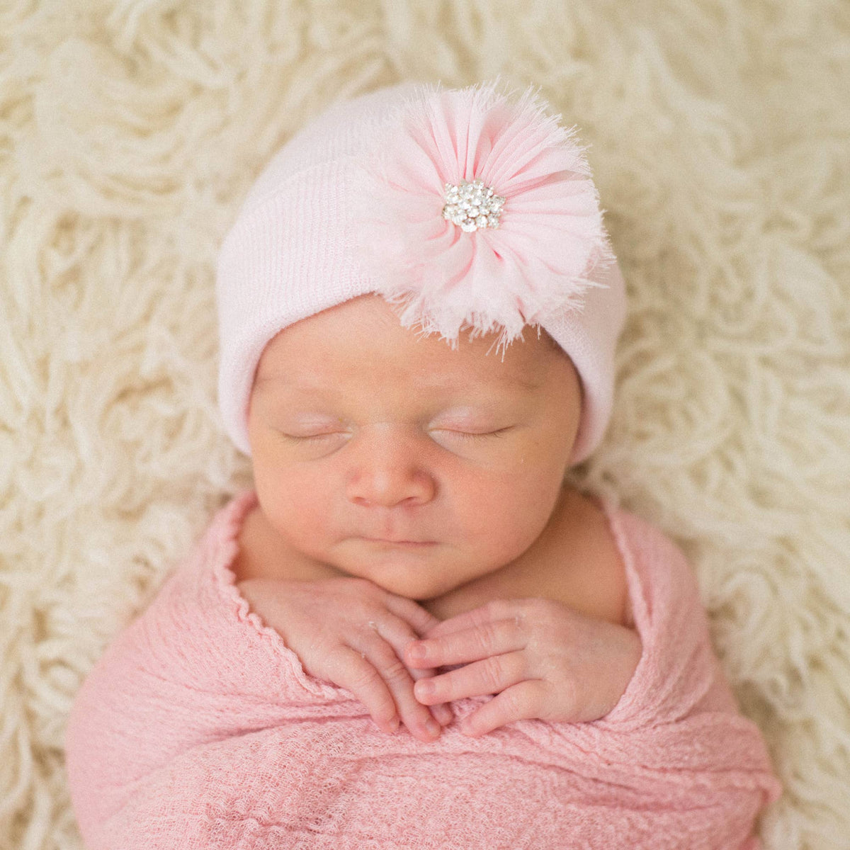 PINK HAT PINK FRAYED FLOWER