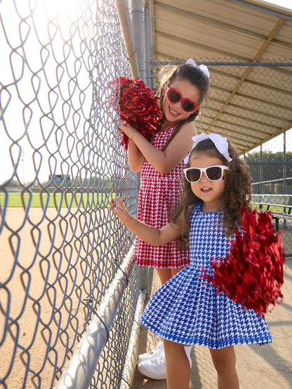 Girls Varsity Blue Houndstooth Pleated Skirt Active Dress & Bike Short Set