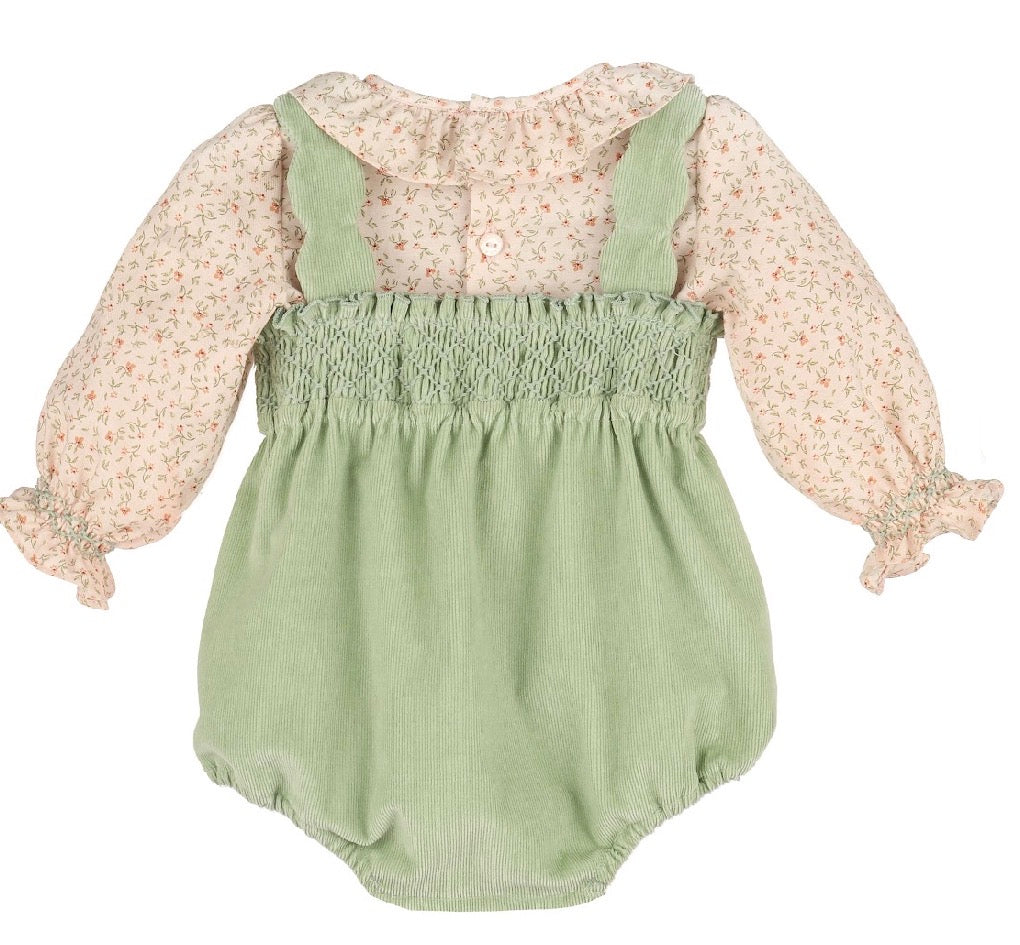 Sage Corduroy Bubble + Floral Blouse