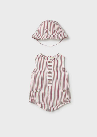 Boy Stripe Printed Bubble With Hat