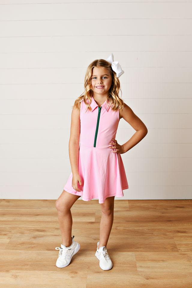 Girls’ Sporty A-line Dress with Front Zipper