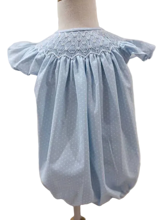 Cathy Blue Polka Dot Pearl Smocked Bubble