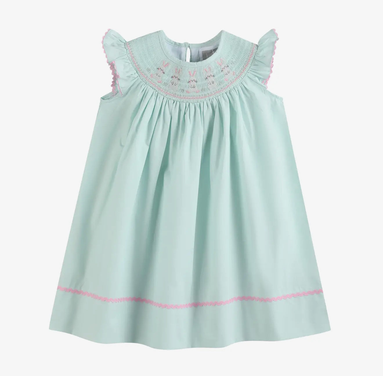 Mint and Pink Easter Bunny Smocked Bishop Dress