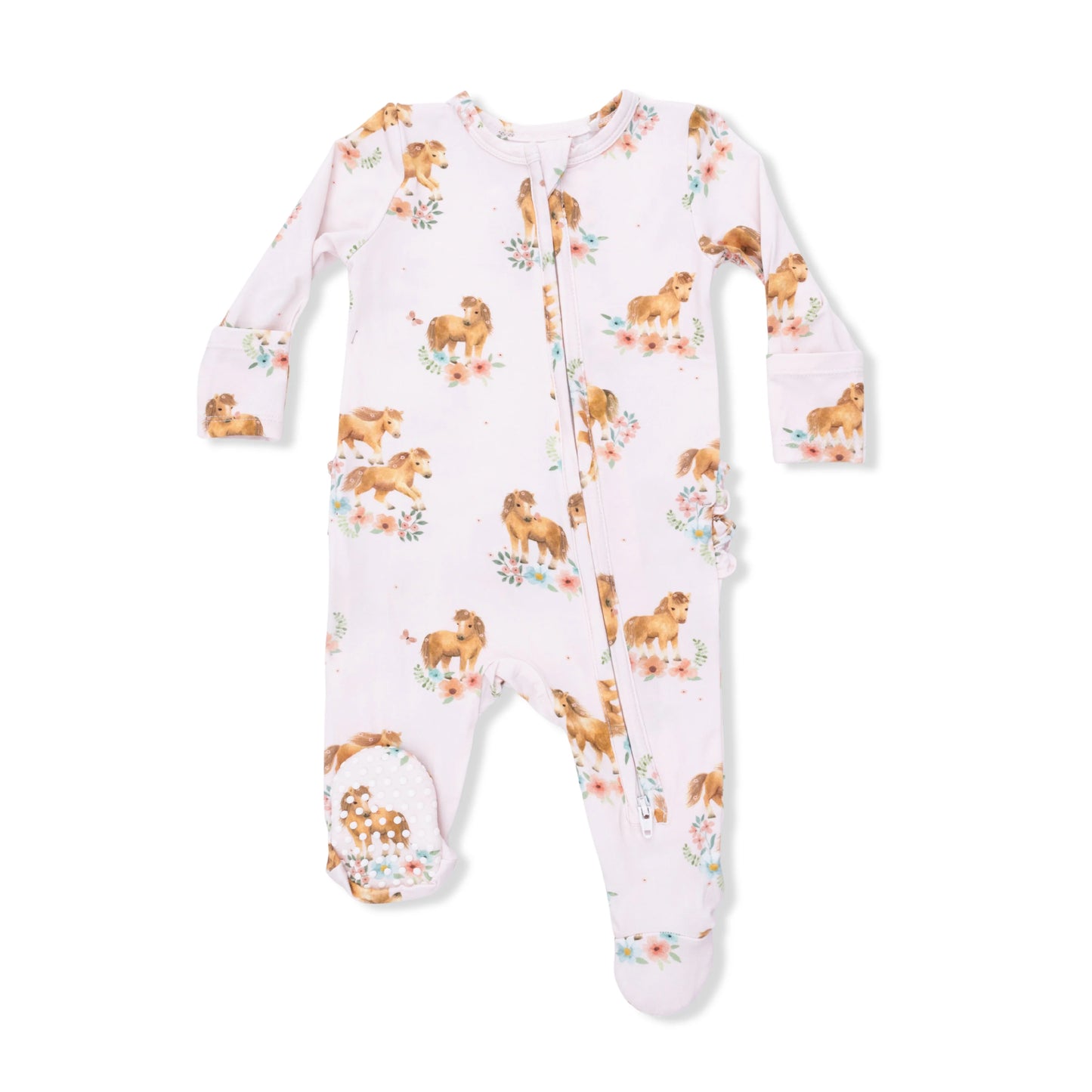 Pink Ponies Ruffle Footie