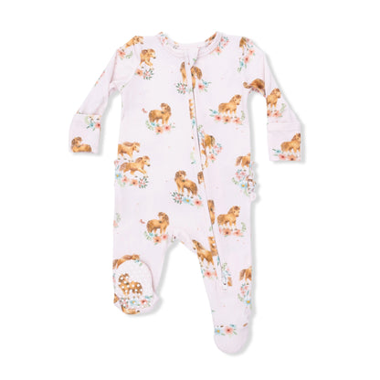 Pink Ponies Ruffle Footie