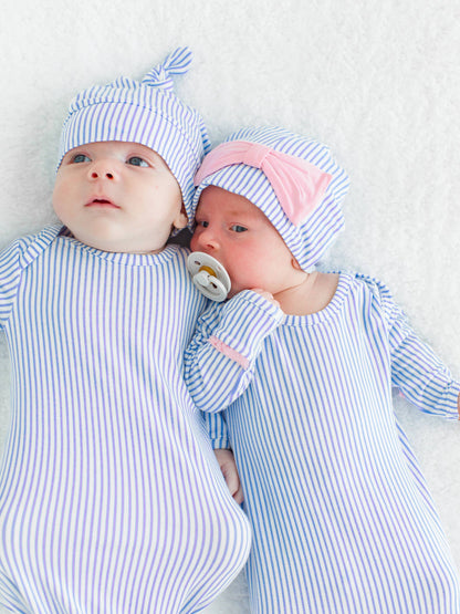 SoftSnooze™ Women's Bamboo Viscose Periwinkle & White Micro Stripe Mommy & Me Maternity Robe