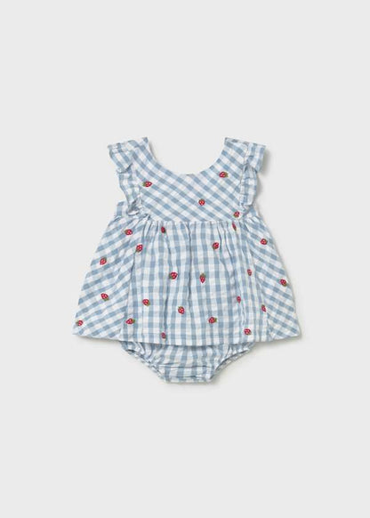 Blue and White Checked Dress With Bloomers