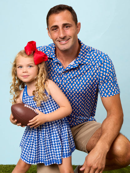 Girls Varsity Blue Houndstooth Pleated Skirt Active Dress & Bike Short Set
