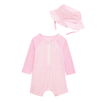 Baby Gingham Rashguard Swim With Hat