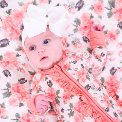Peony Floral Bamboo Convertible Ruffle Zipper Pajama