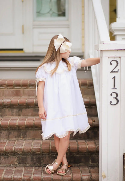 Lancaster Beaded Beaded Collar White Sleeved Girls’ Heirloom Dress