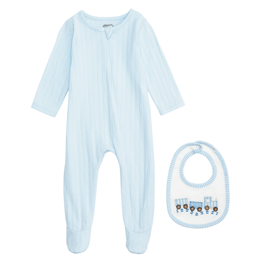 Sleeper With Train Appliqué Bib