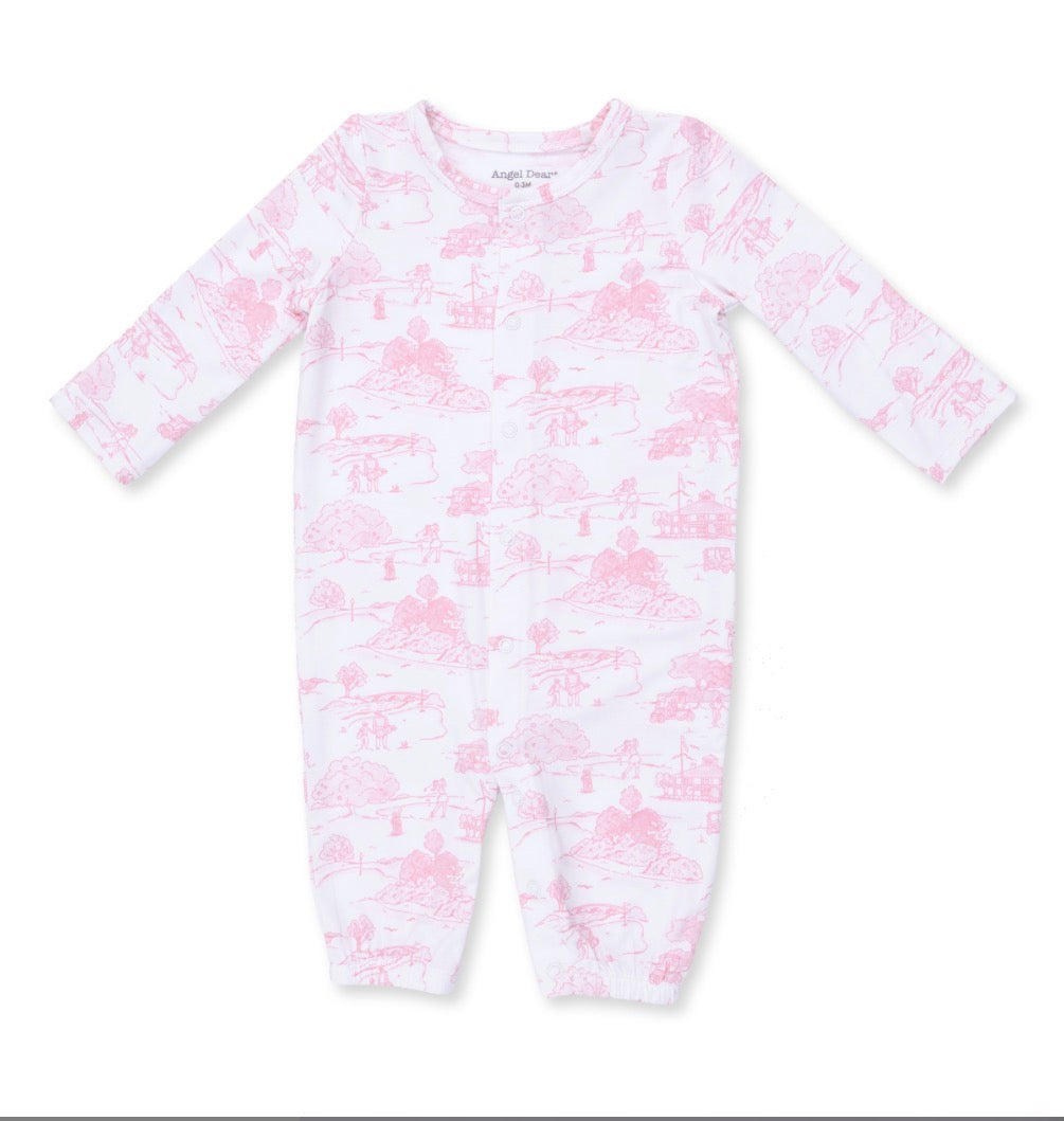 Golf Toile Pink Convertible Gown and Knot Headband