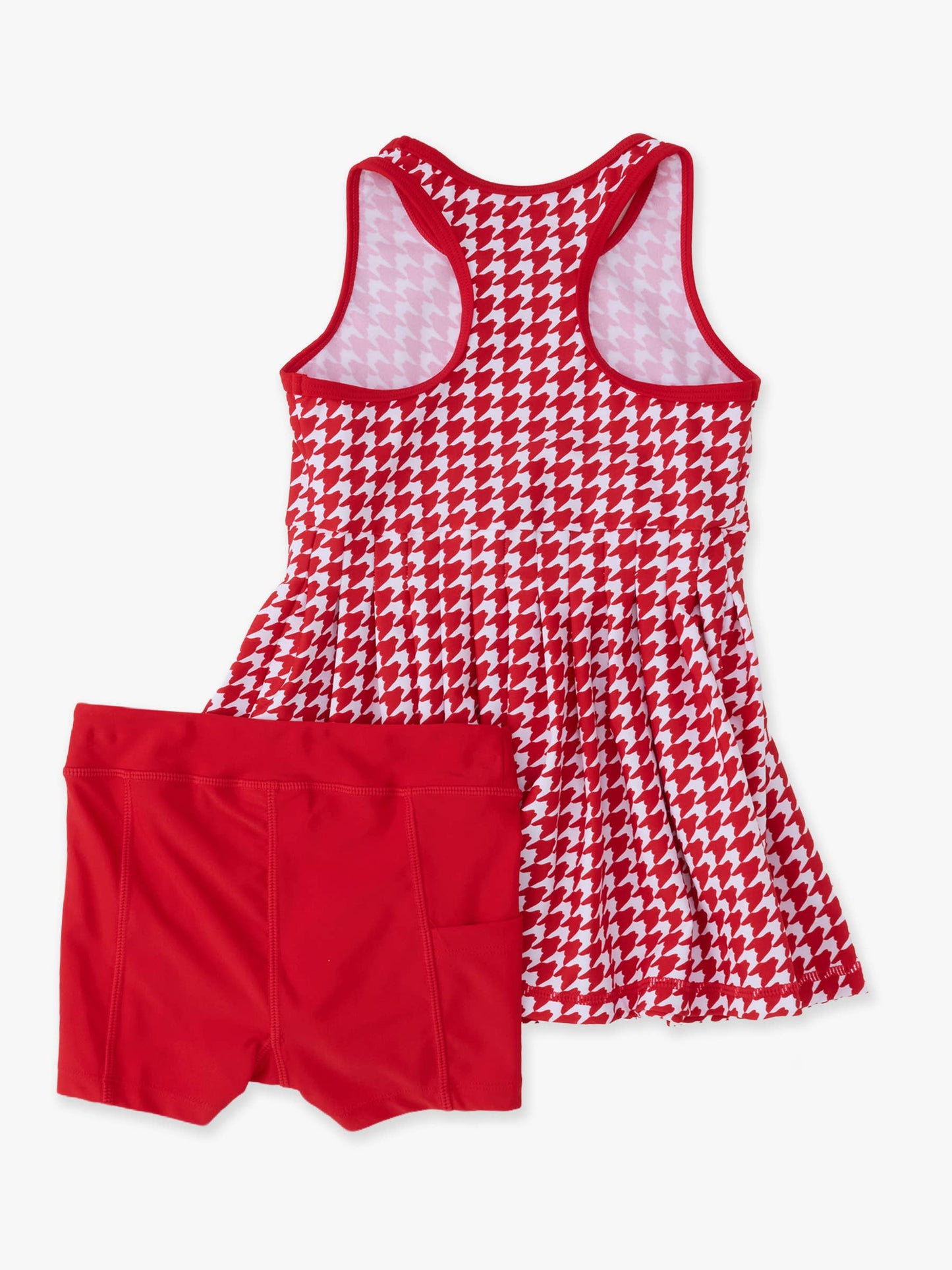 Girls Varsity Red Houndstooth Pleated Skirt Active Dress & Bike Short Set