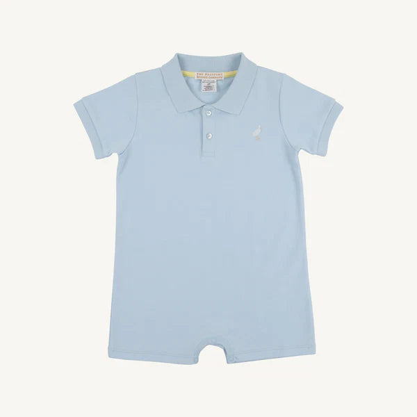 Sir Proper's Romper Buckhead Blue with Multicolor Stork