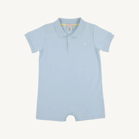 Sir Proper's Romper Buckhead Blue with Multicolor Stork