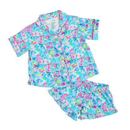 Ella RUFFLE LOUNGE SHORT SET Bamboo Floral Girls Clothing