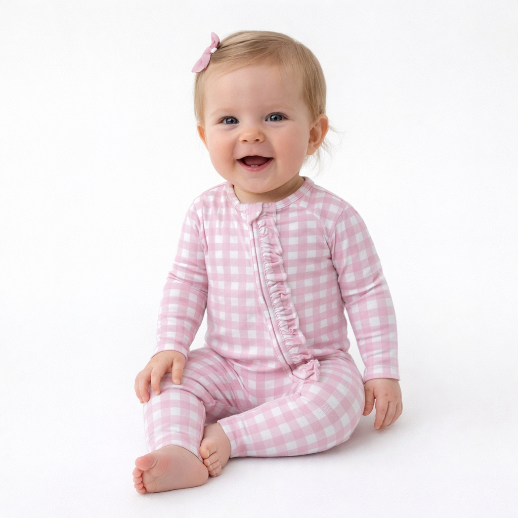 Pink Gingham 2way Zip Romper