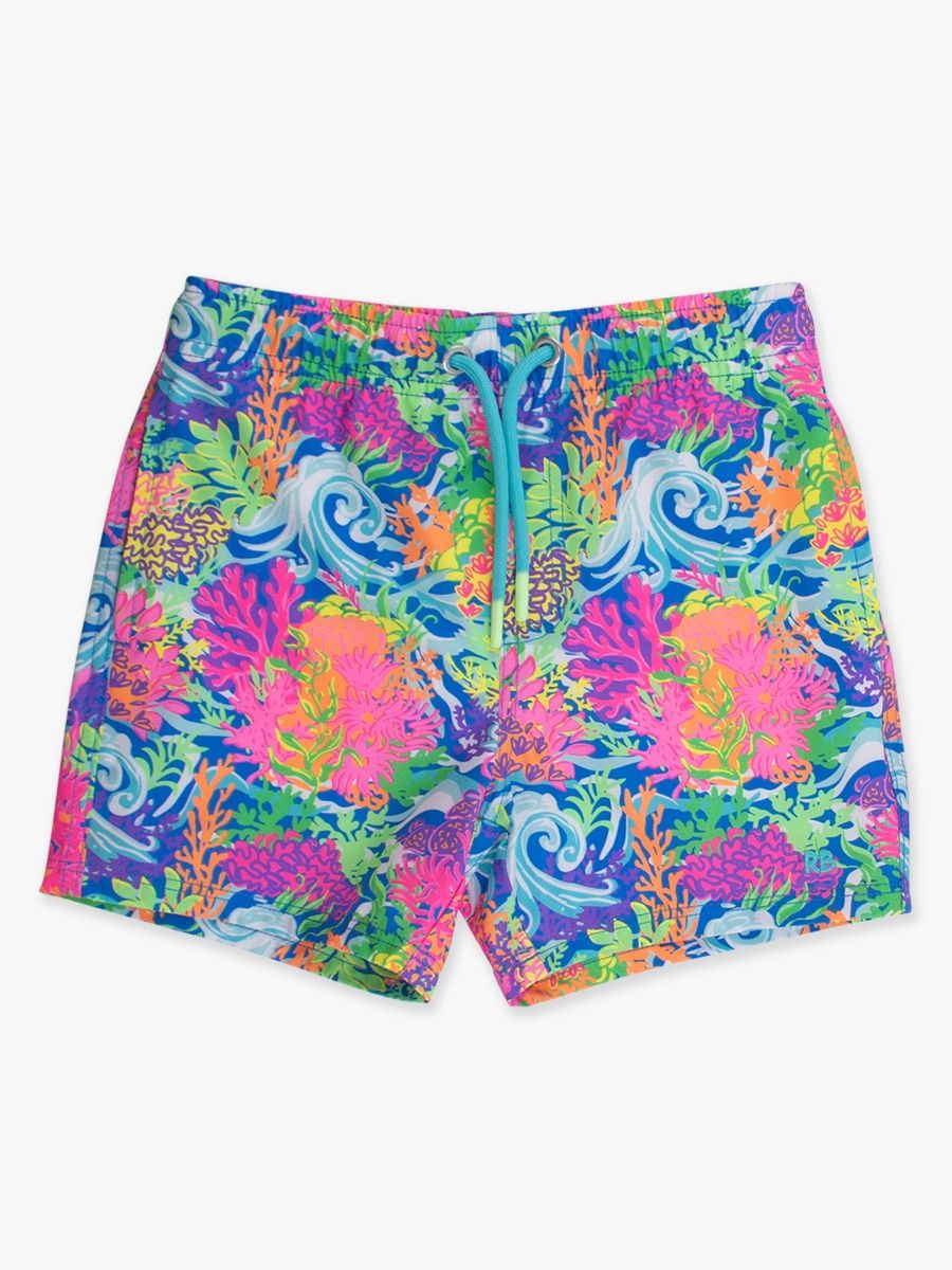 Neon Ocean Coral Stretch Swim Trunks