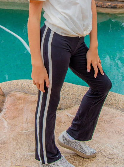 Black Flare Leggings with Side Stripes