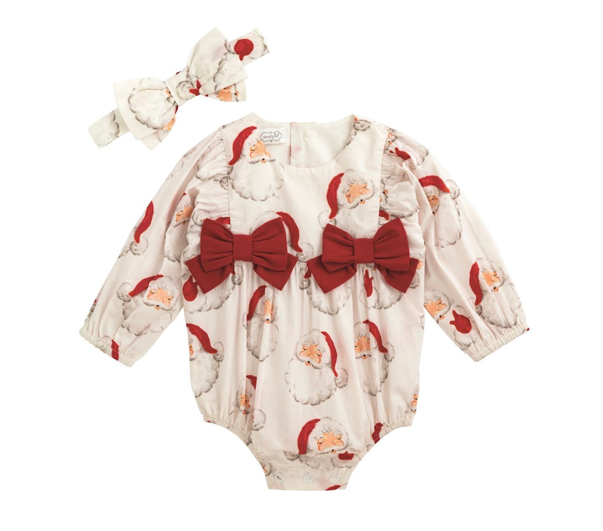 Santa Print Poplin Bubble With Headband