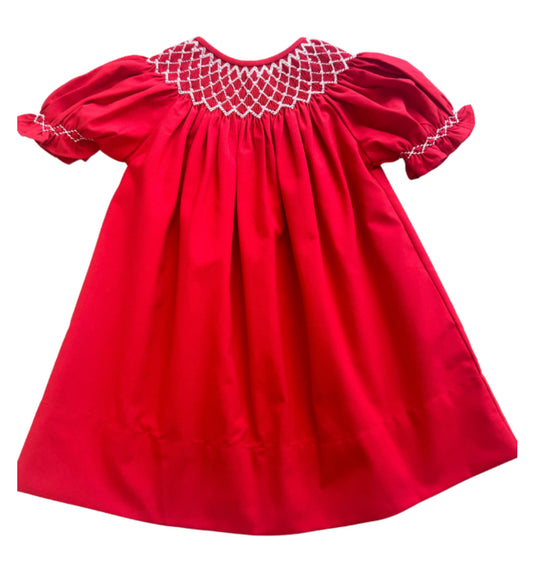 Red Dress with Pearl Smocking