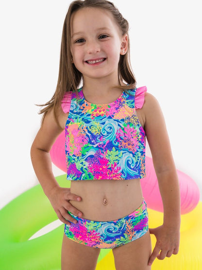 Neon Ocean Coral Racerback Flutter Tankini 2pc Swim