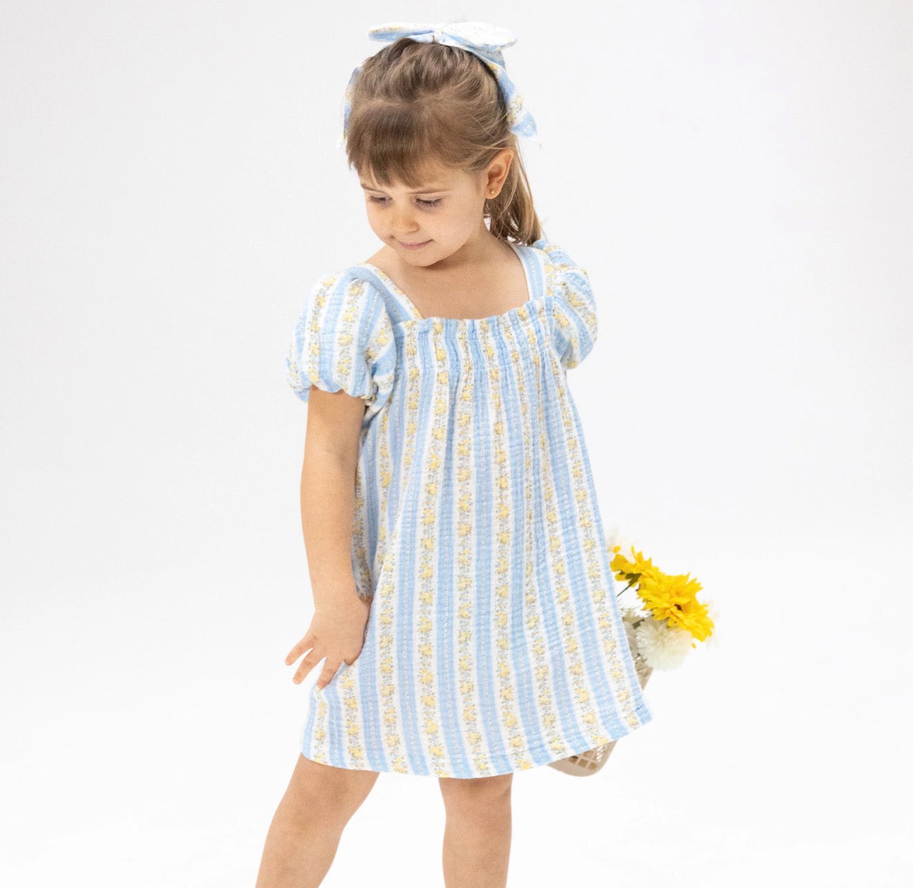 Odalys Floral Stripe -Puff Sleeve Dress With Bloomers