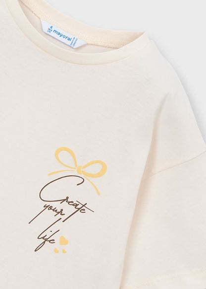 Girls Tee With Printed Neck Scarf
