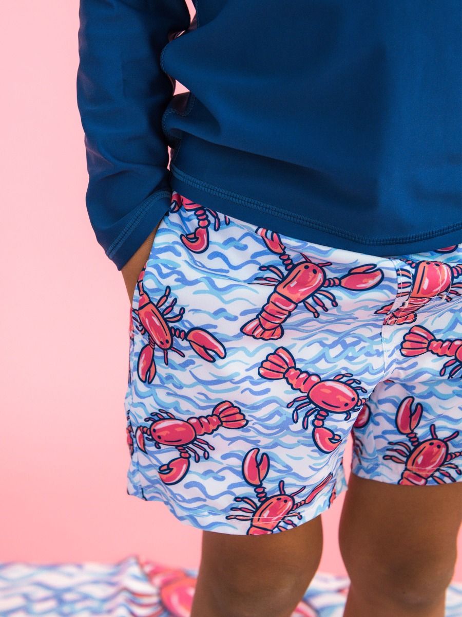 Boys Blue Lobster Lagoon Performance Swim Trunks