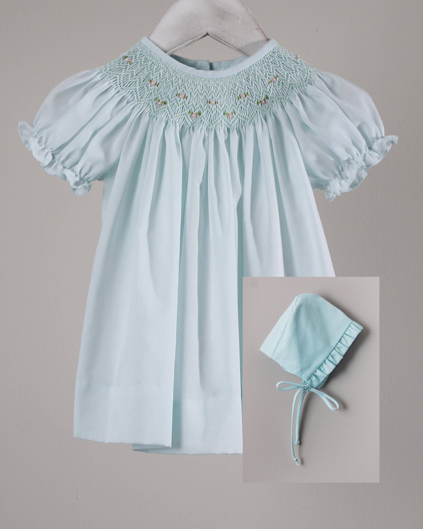 Mint Geometric Iris Dress with Bonnet