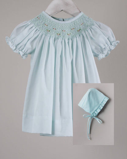 Mint Geometric Iris Dress with Bonnet