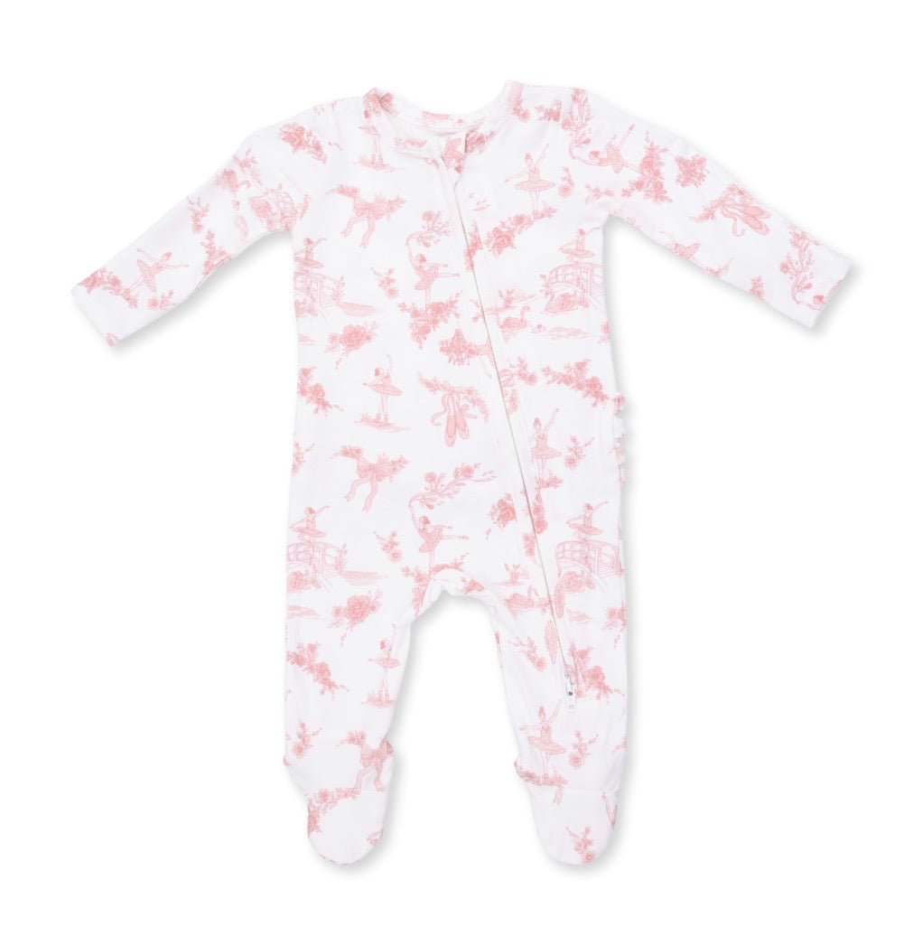 Ballet Toile 2 Way Ruffle Back Zipper Footie