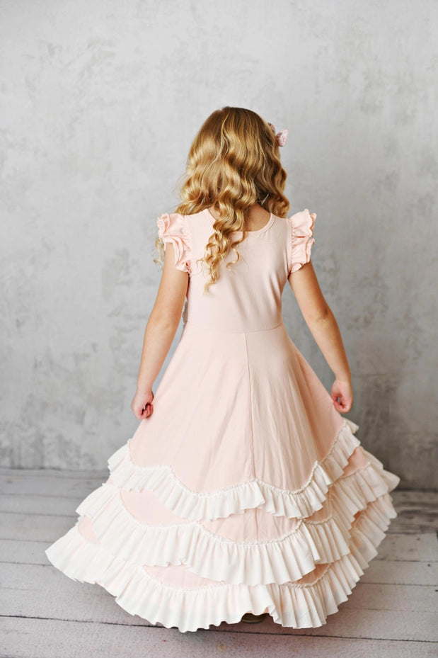 Pink Ruffles Flutter Sleeve Rosette Spring Dress