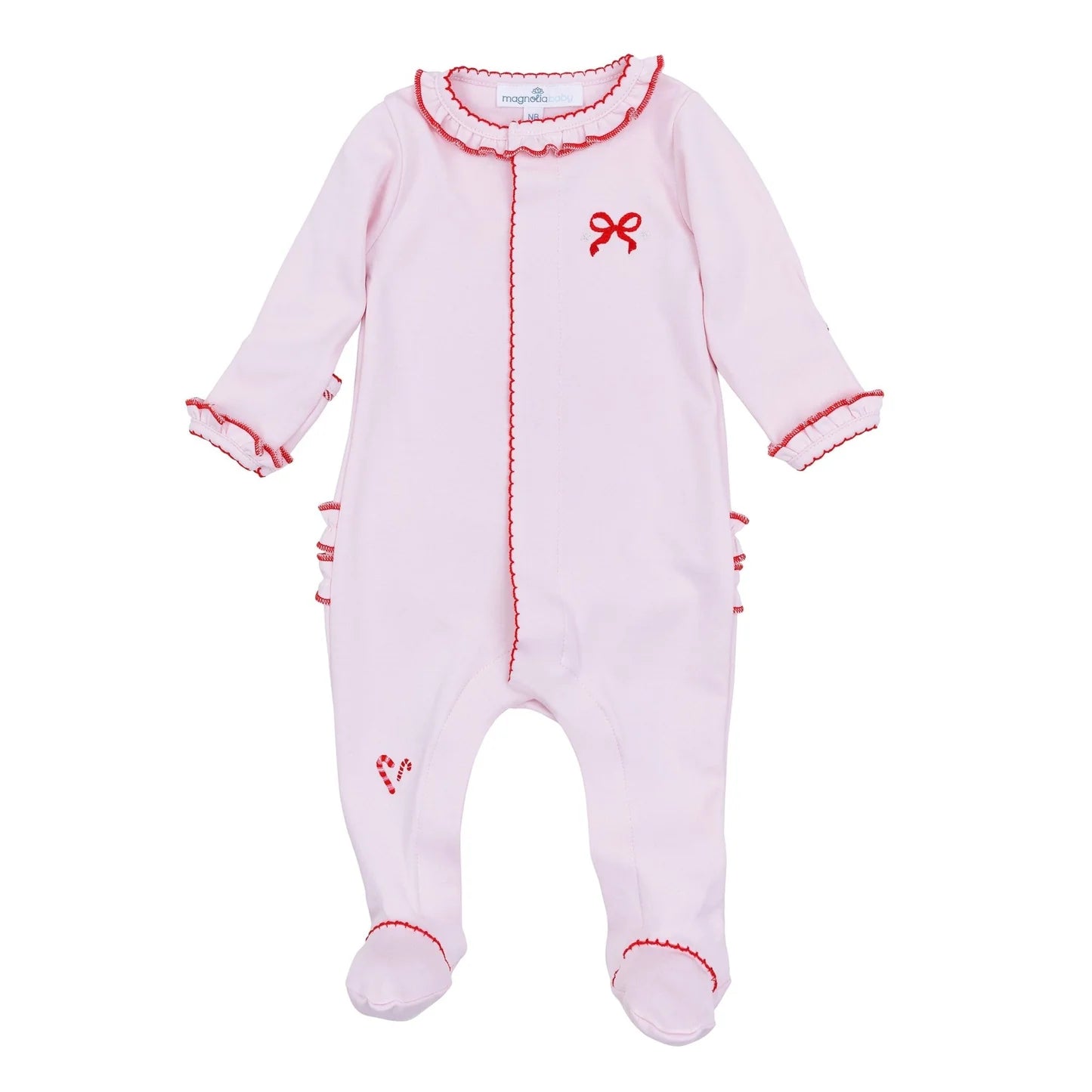 Candy Cane Embroidered Ruffle Footie